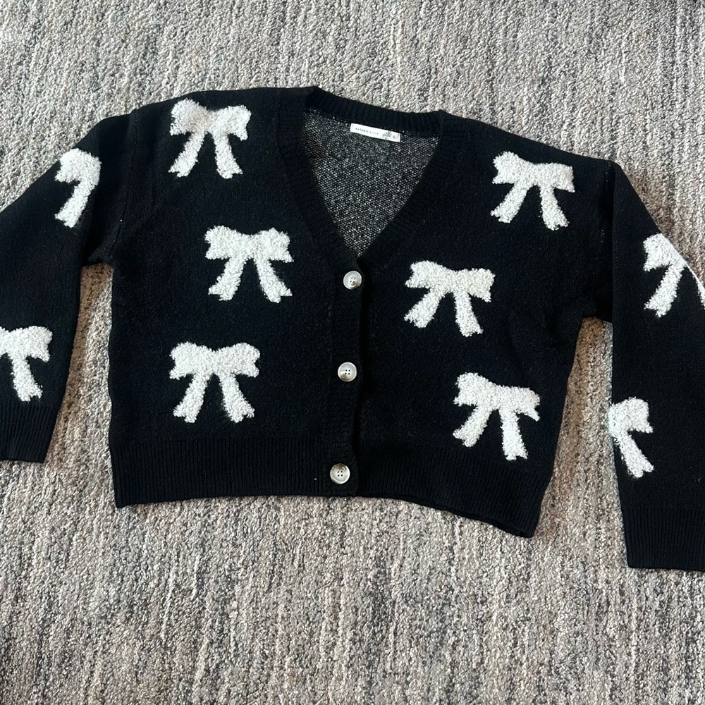 Altar’d State Black Cardigan with White Bows Cropped Sweater, never worn
